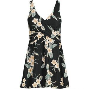 Land's End Slender Suit Swim Dress 1 Piece black plumeria floral Various sizes